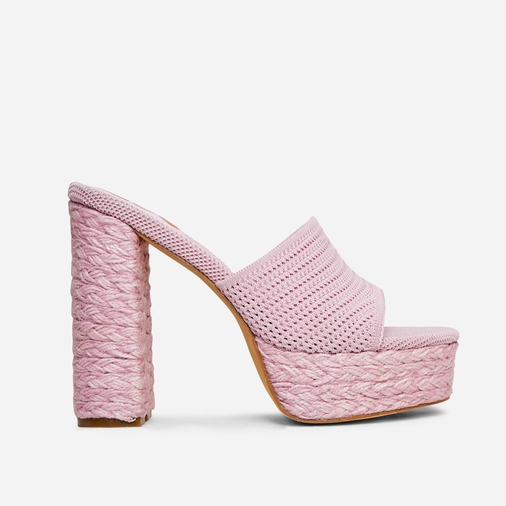 Pink platform chunky knit espadrille mule high heel sandals - Picture 5 of 5